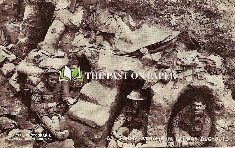 World War 1 Postcard "Tommy at Home in German Dug-Outs" to Mrs Laurie of Oxford