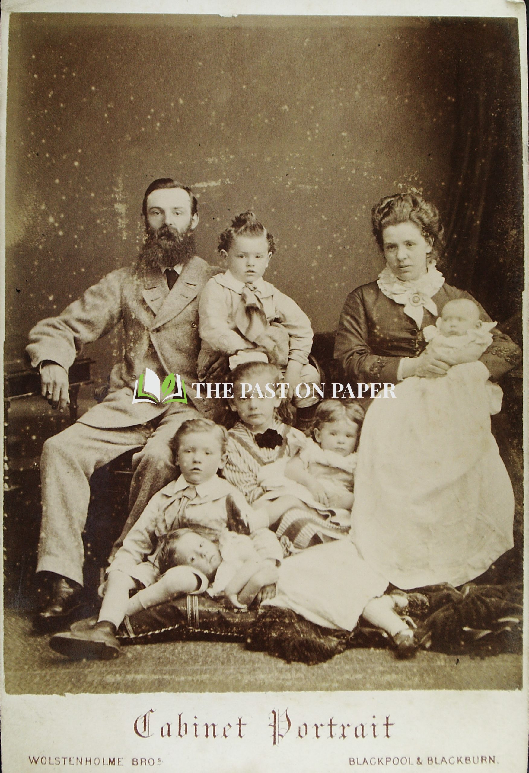 Cabinet Card of Victorian Family with Six Children, Blackpool, est 1870s