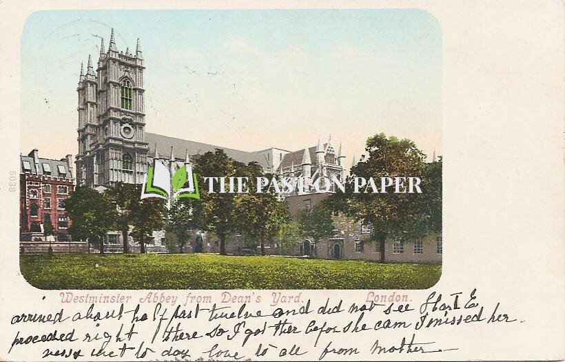 Postcard of Westminster Abbey to Mrs Newton of Eastwood, Nottingham