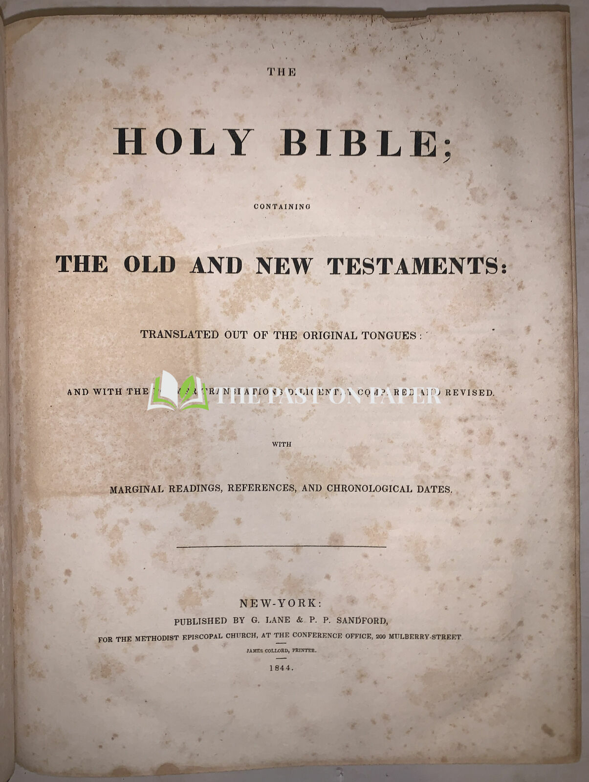 1844, THE HOLY BIBLE, OLD & NEW TESTAMENTS, QUARTO, LEATHER, NIVER FAMILY - Image 2